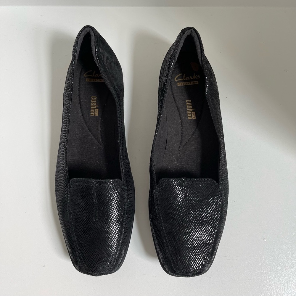 Clarks Black Sparkle Cushion Slip On Shoes 10M